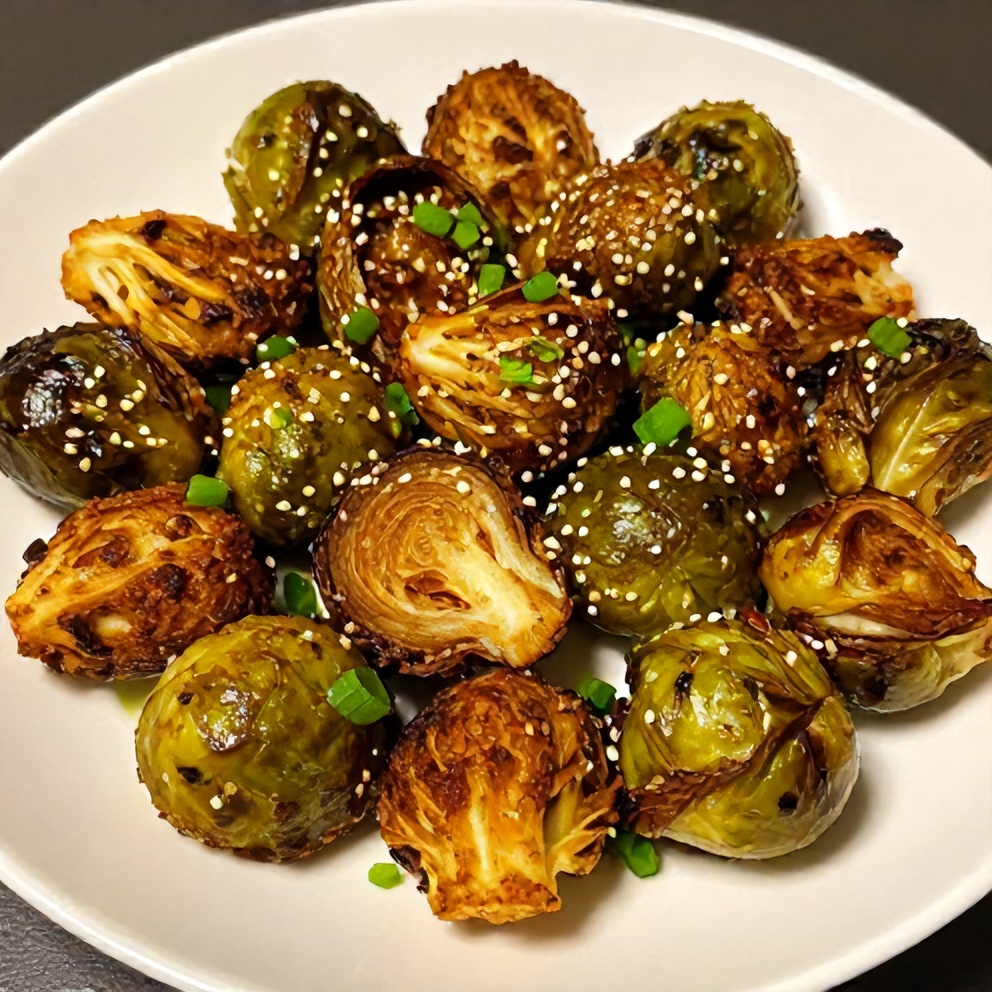 Plated Air Fryer Brussels Sprouts with Honey and Spice