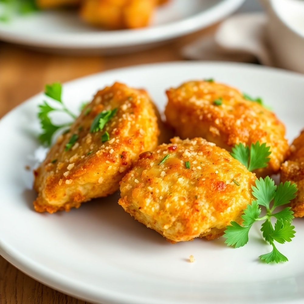 Plated Garlic Parmesan Air Fryer Chicken Bites