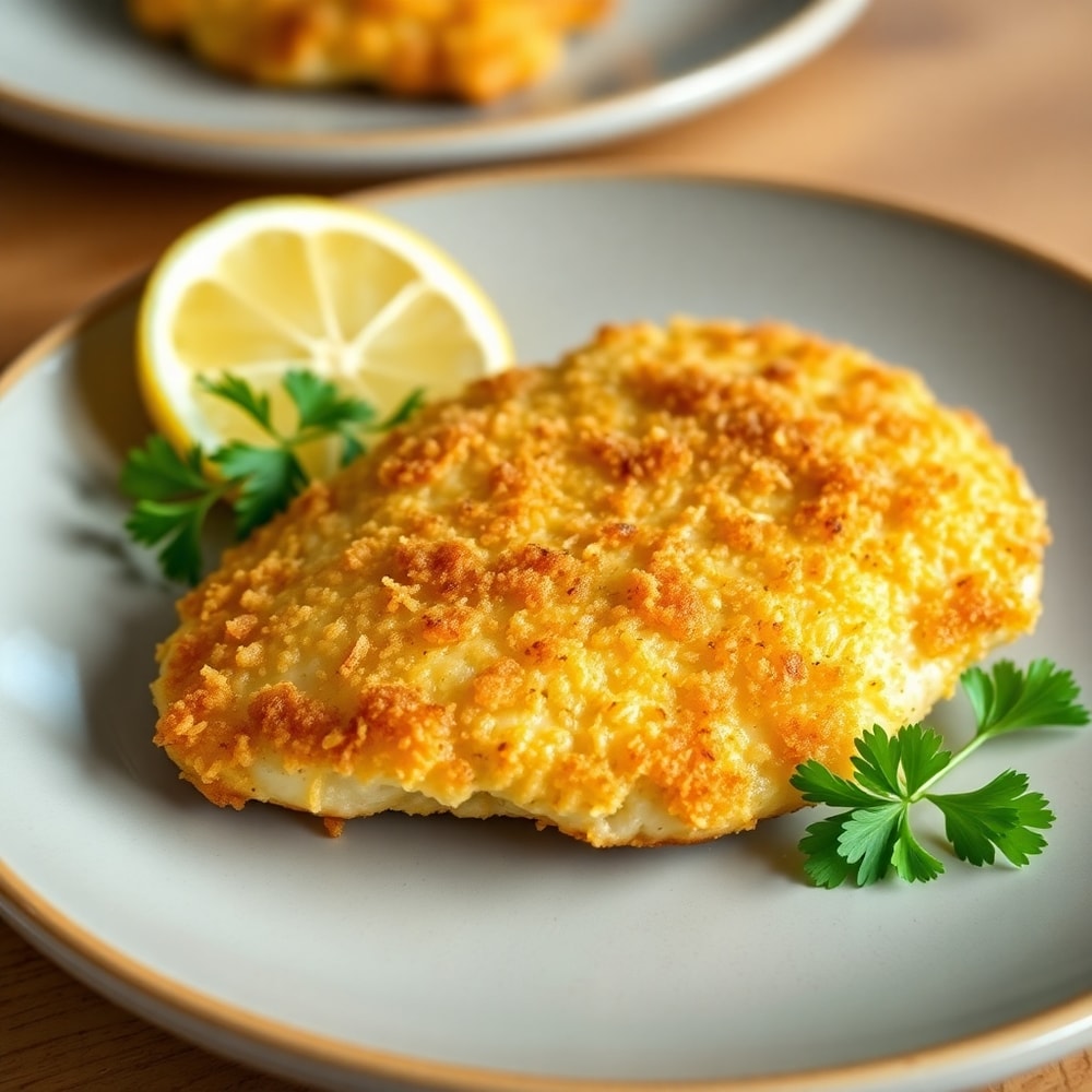 Plated Crispy Parmesan Chicken Cutlets