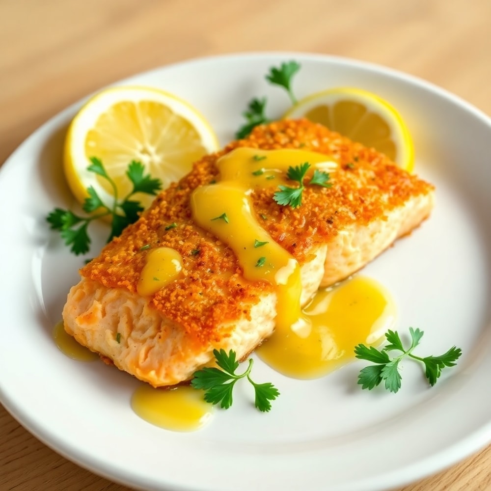 Plated serving of Crispy Air Fryer Salmon