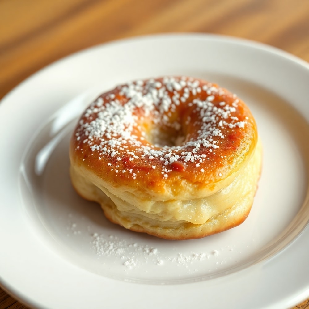 Plated Amish Cinnamon Flop with a sprinkle of powdered sugar