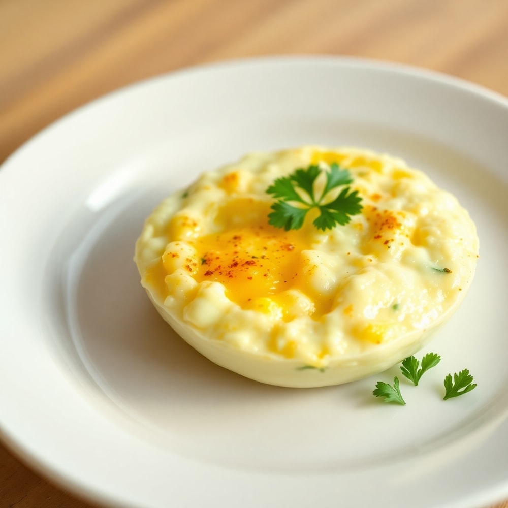 Plated baked cottage cheese eggs with parsley garnish