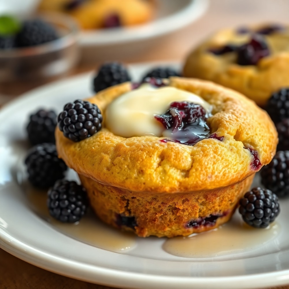 Plated blackberry muffin with melted butter