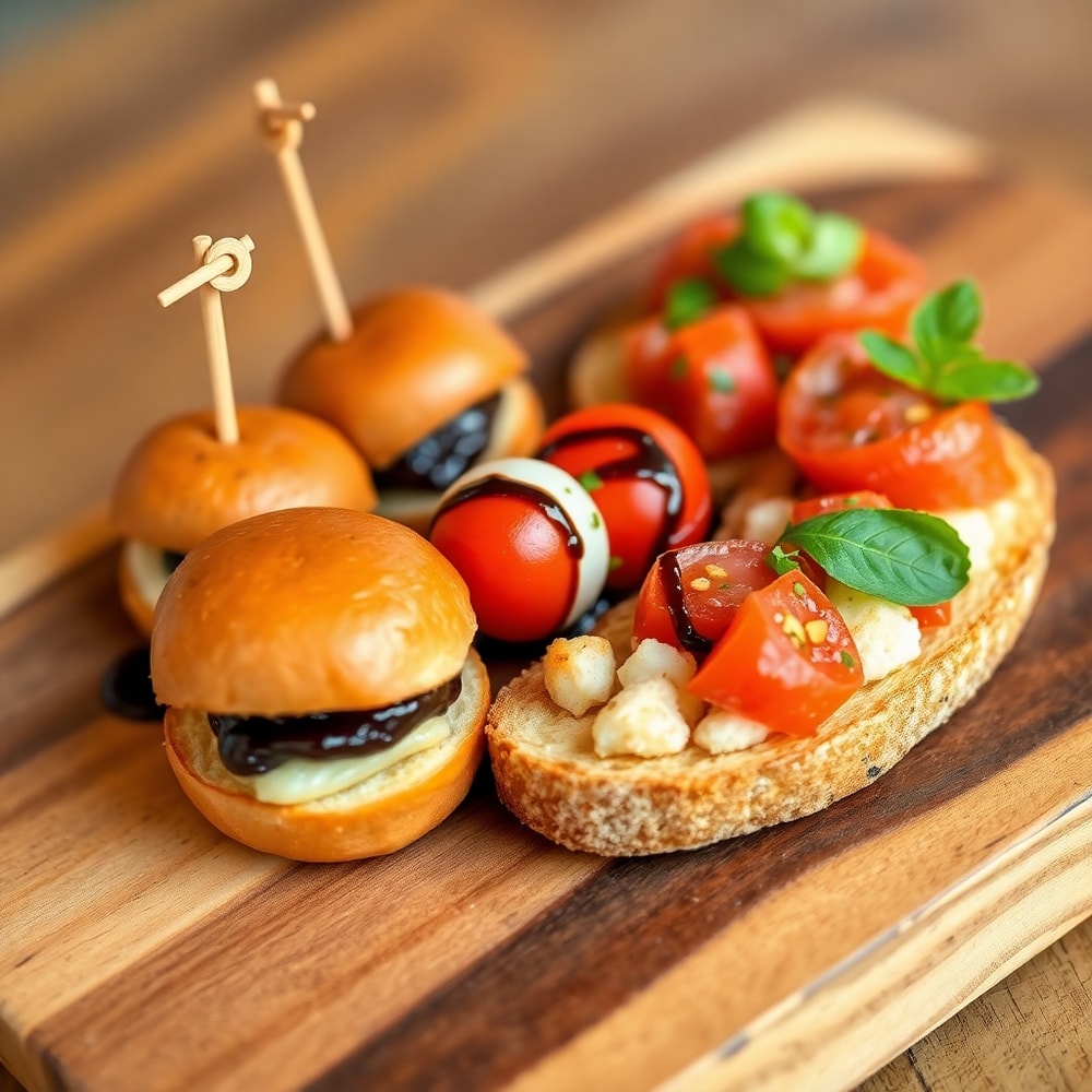 Plated bite-sized finger-foods ready to serve