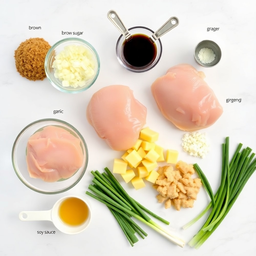 Brown Sugar Pineapple Chicken ingredients on a marble counter