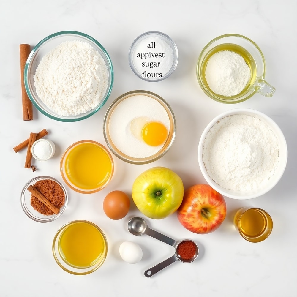 Ingredients for Cinnamon Apple Bread on a marble counter