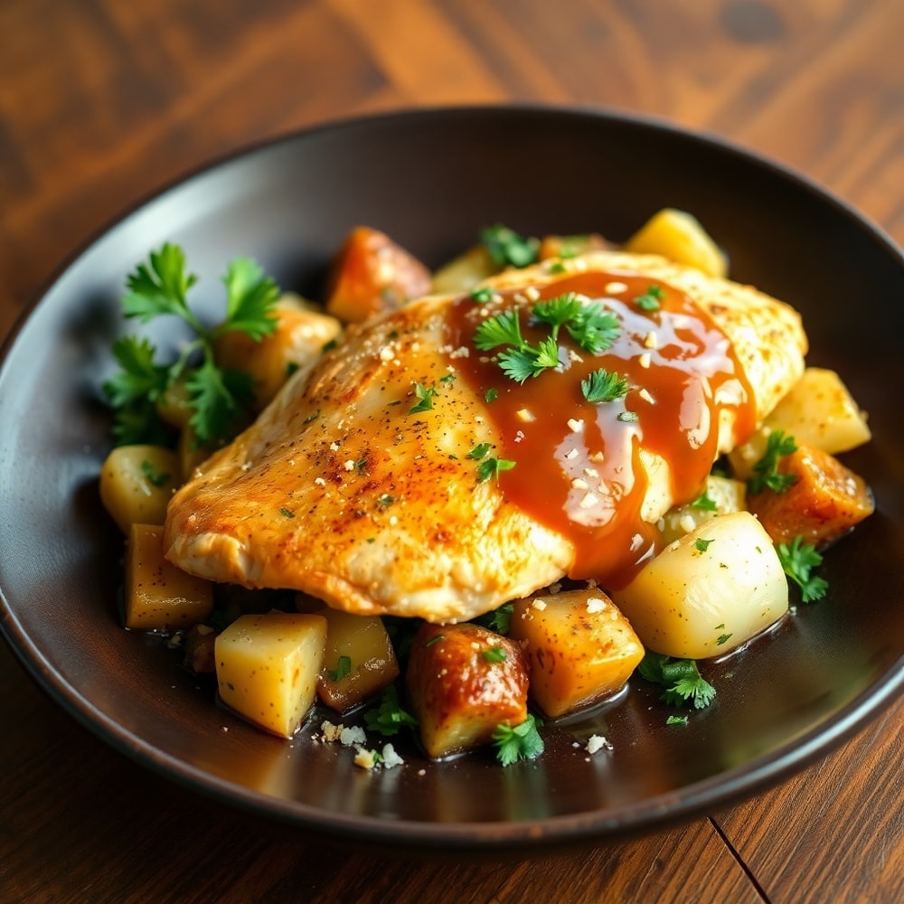 Crockpot Garlic Herb Chicken & Veggies Plated