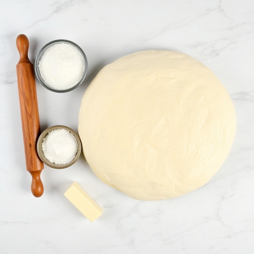 Ingredients for Sweet Cinnamon Swirl Pizza on a marble counter