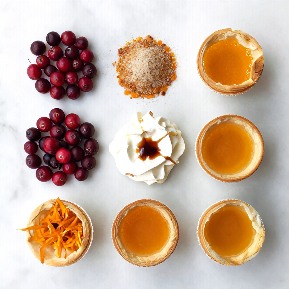Raw ingredients for Cranberry Mousse Cups arranged in a flat lay