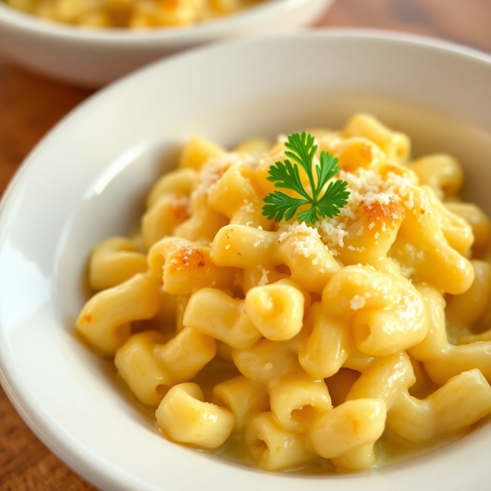Plated Creamy Baked Macaroni and Cheese