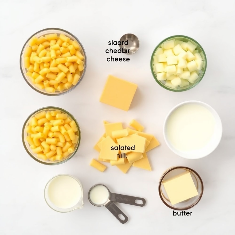 Raw Ingredients for Creamy Baked Macaroni and Cheese
