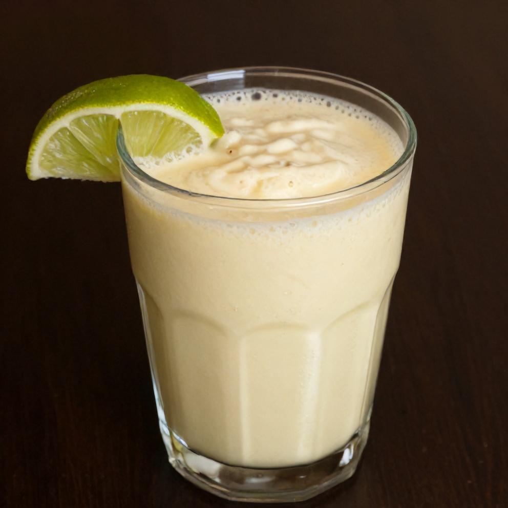 Creamy Coconut Key Lime Pie Smoothie garnished with lime wedge
