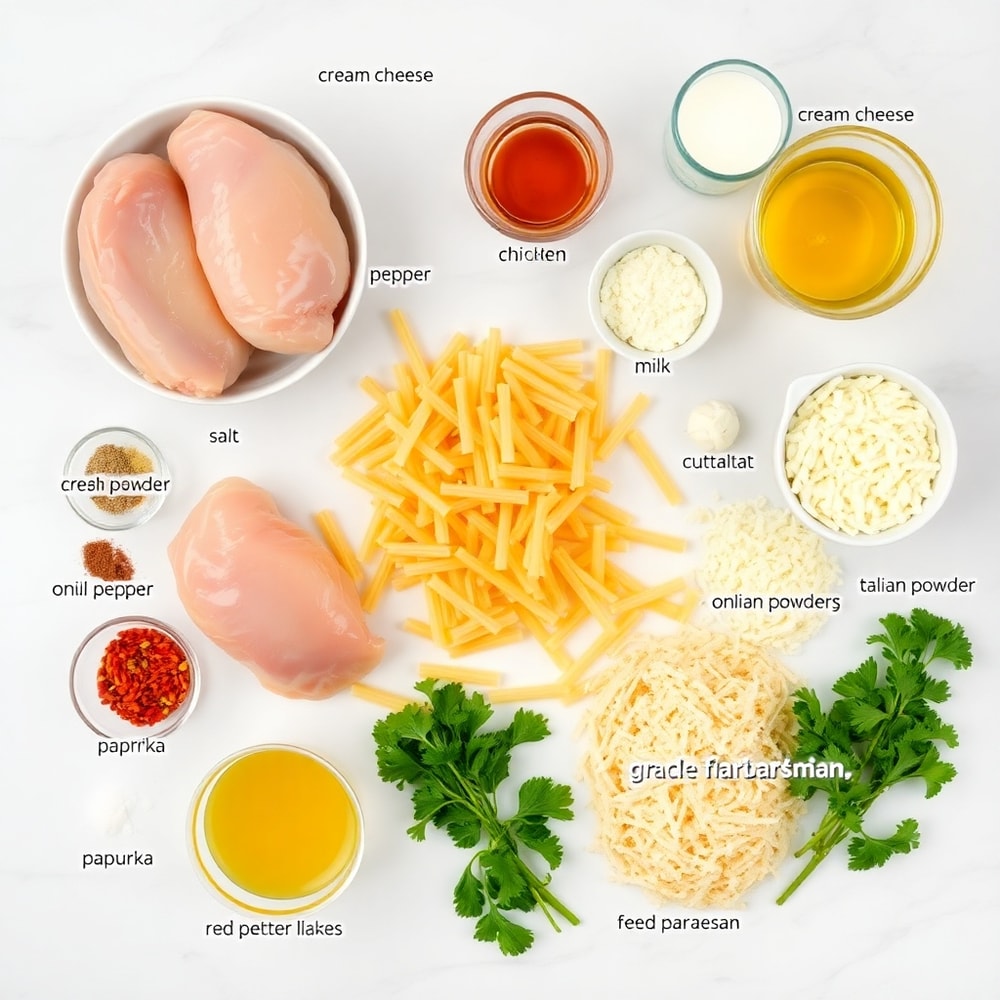 Raw ingredients for Creamy Crack Chicken Pasta