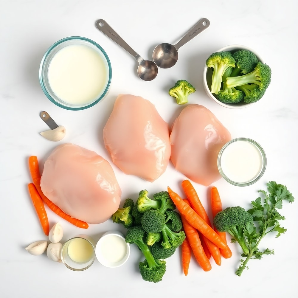 Raw Ingredients for Creamy Garlic Chicken with Veggies