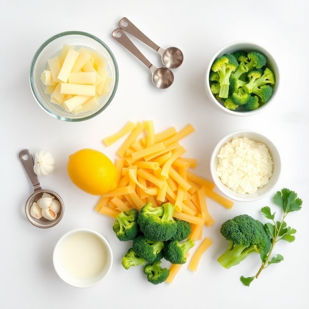 Raw Ingredients for Creamy Mafaldine Pasta Limone with Broccoli