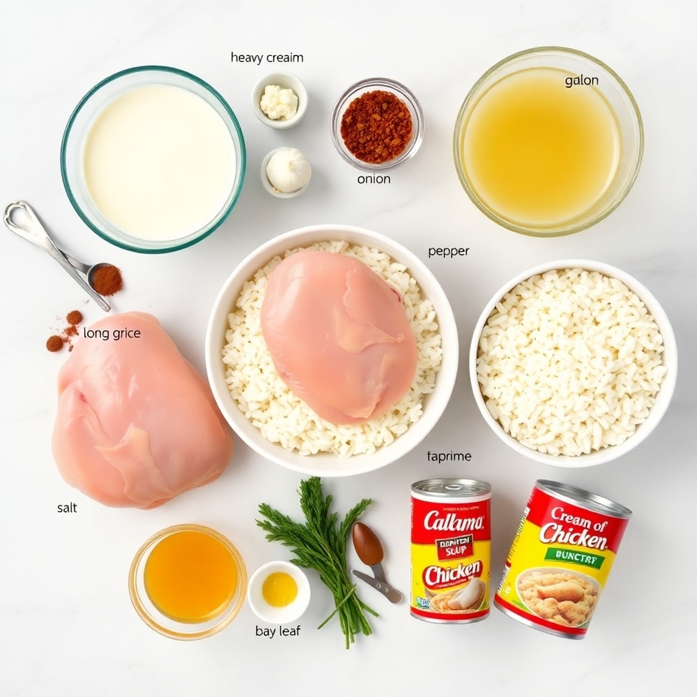Raw ingredients for Creamy Smothered Chicken and Rice