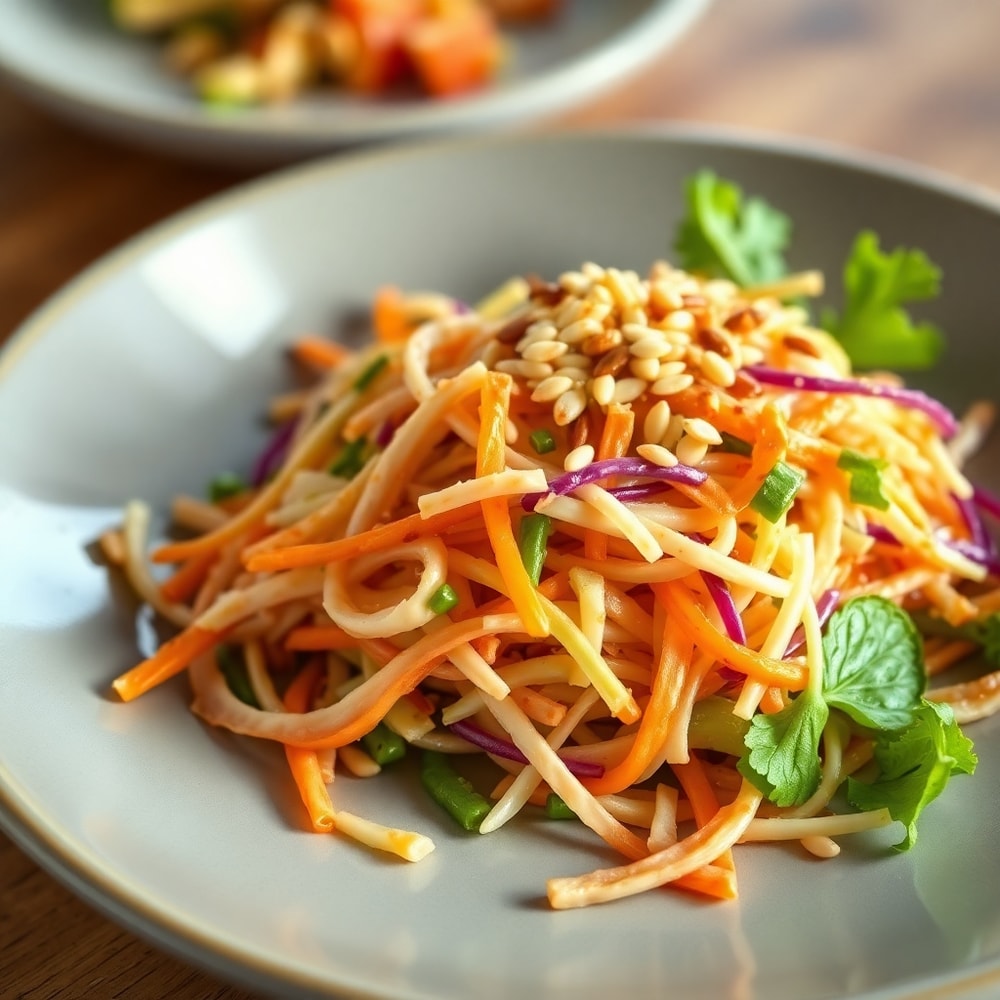 Plated Crispy Asian Slaw with Sesame Ginger Dressing