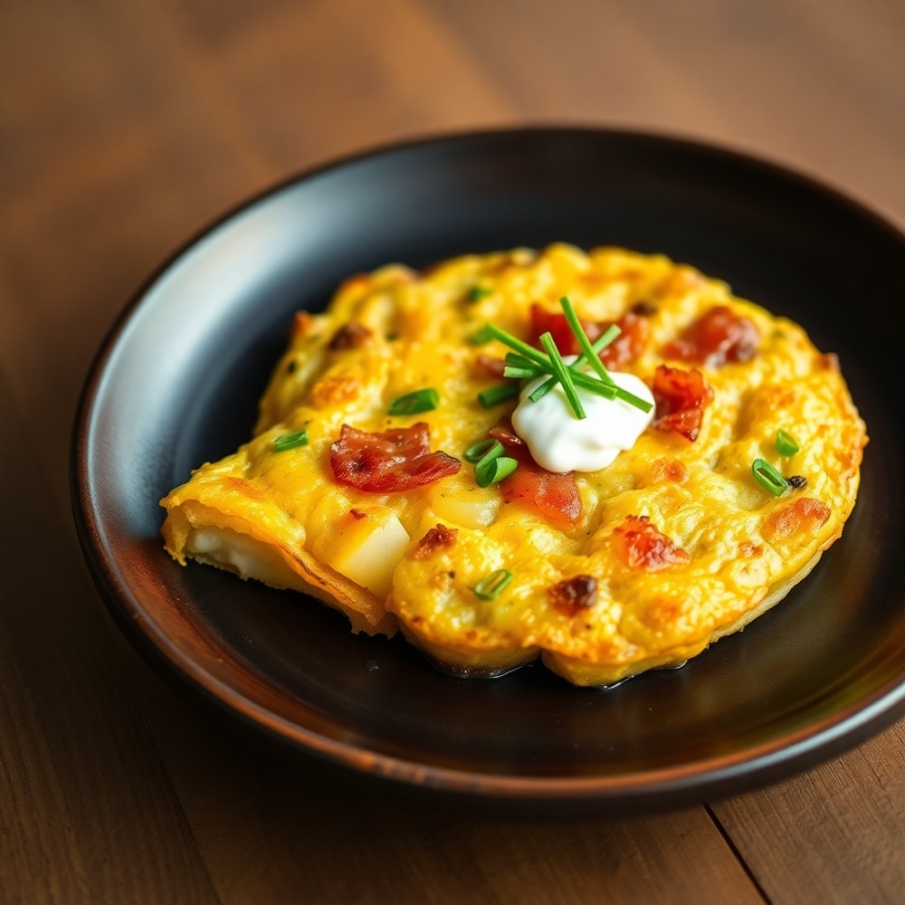 Bacon potato frittata on a plate with a fork