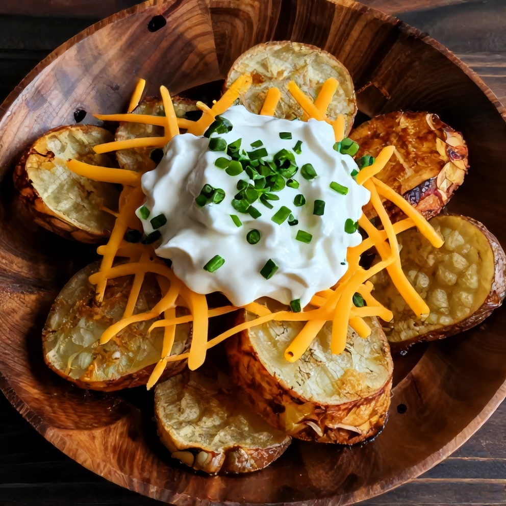 Plated crispy baked potato skins