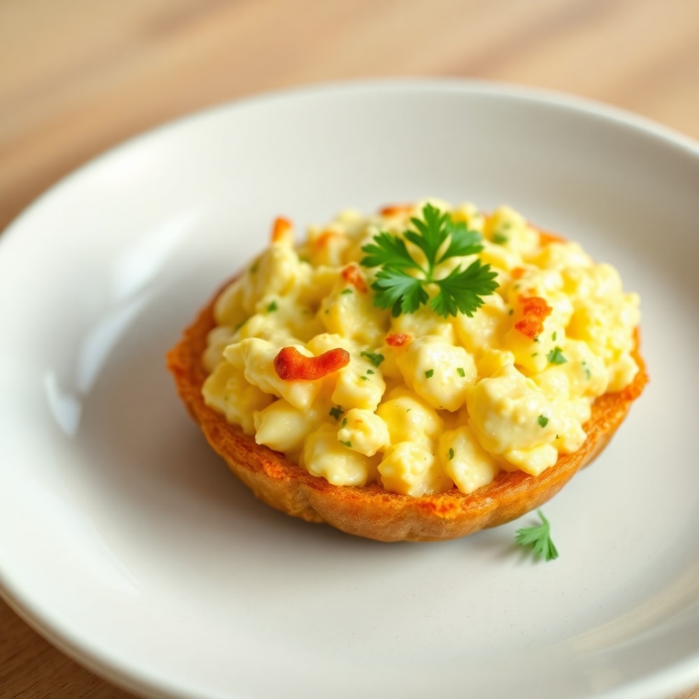 Plated serving of Crispy Egg Salad with fresh parsley garnish