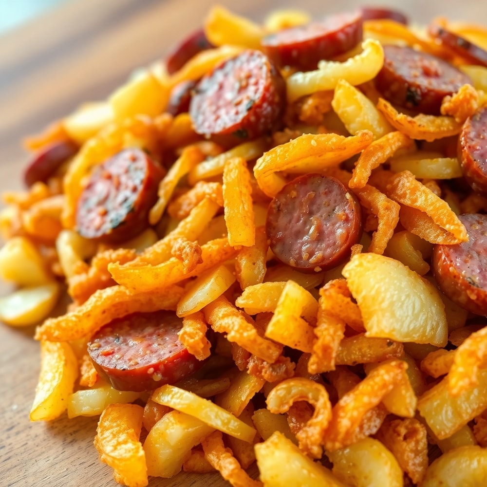 Fried Potatoes, Onions, and Smoked Polish Sausage