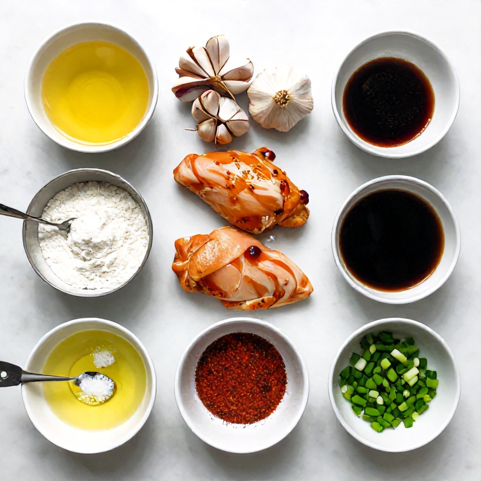 Raw ingredients for Crispy Honey Garlic Chicken