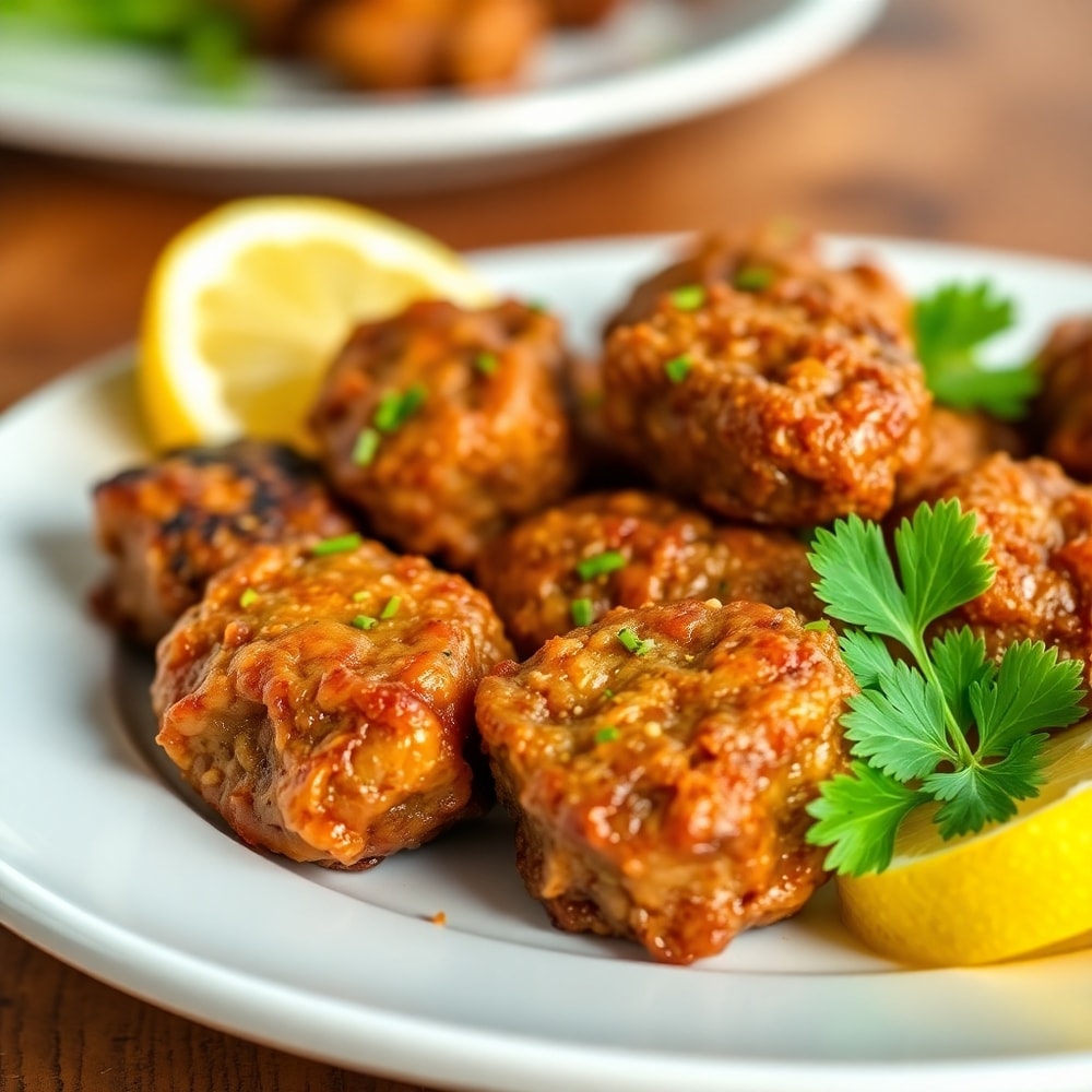 Plated Mississippi Steak Bites with garnish