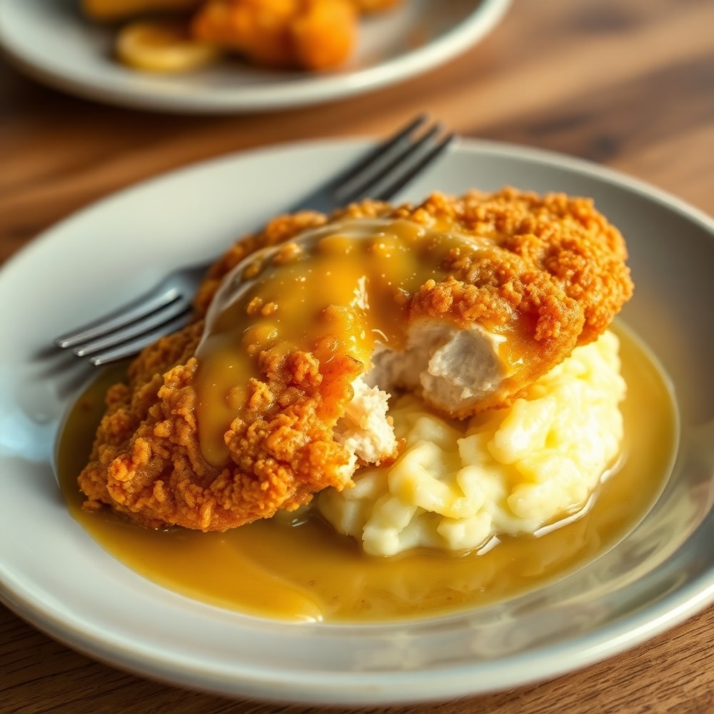 Plated Smothered Chicken with garnish