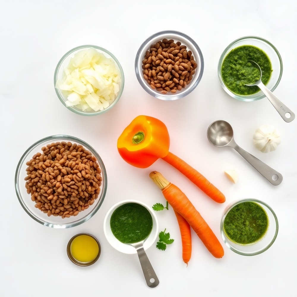 Raw ingredients for vegan lentil empanadas with veggie filling and chimichurri