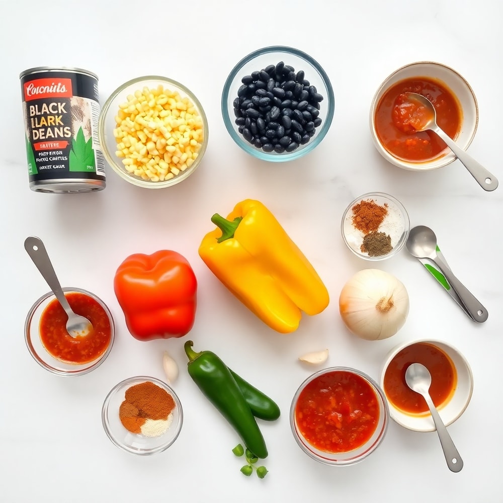 Raw ingredients for Vegan Taquitos arranged on a marble surface