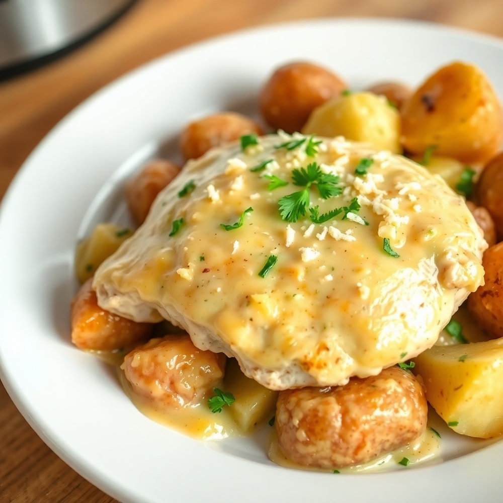 Crockpot Garlic Parmesan Chicken And Potatoes Final Dish
