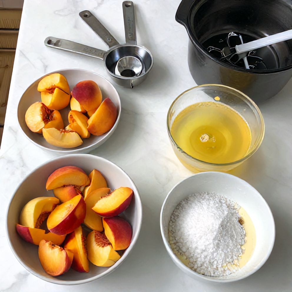 Raw ingredients for Crockpot Peach Butter