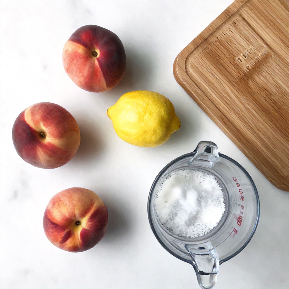 Raw ingredients for frozen peach lemonade