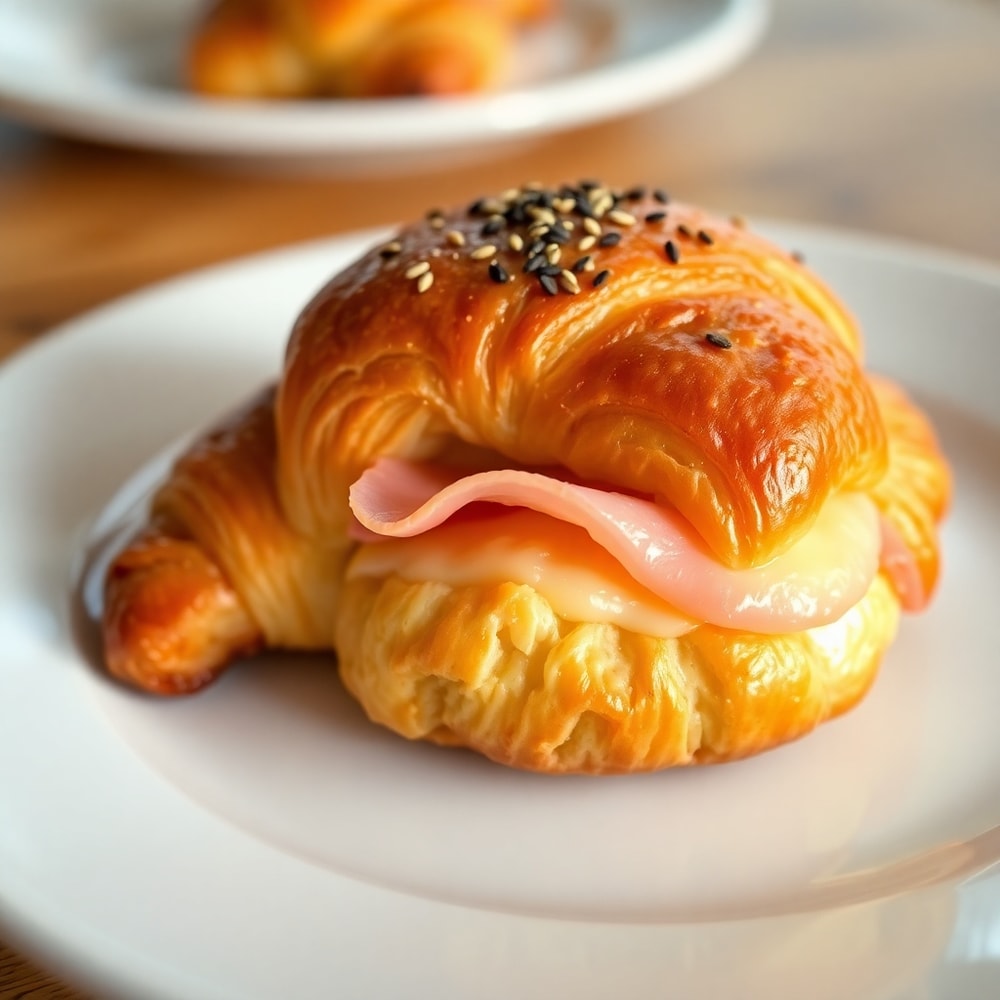 Plated Baked Ham and Cheese Croissant