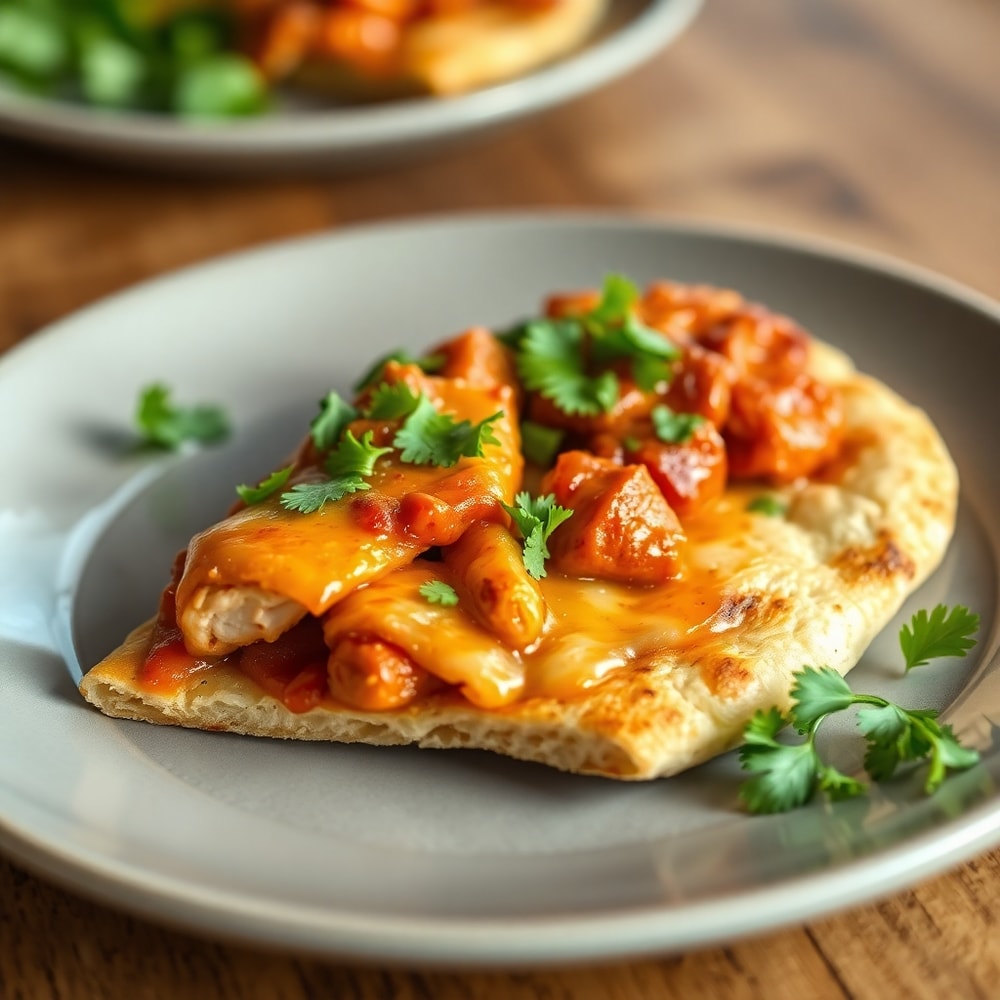 Plated BBQ Chicken Flatbread with fresh parsley