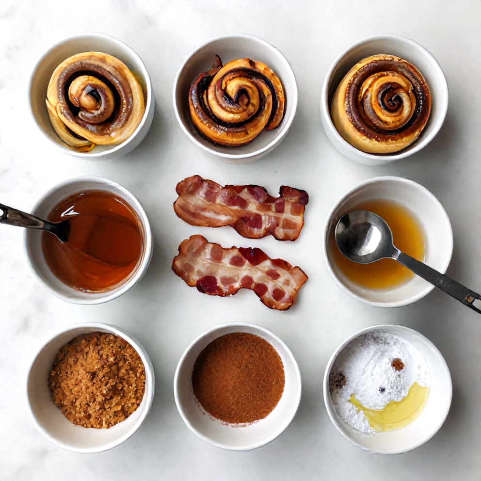 Raw ingredients for Bourbon Maple Bacon Cinnamon Rolls