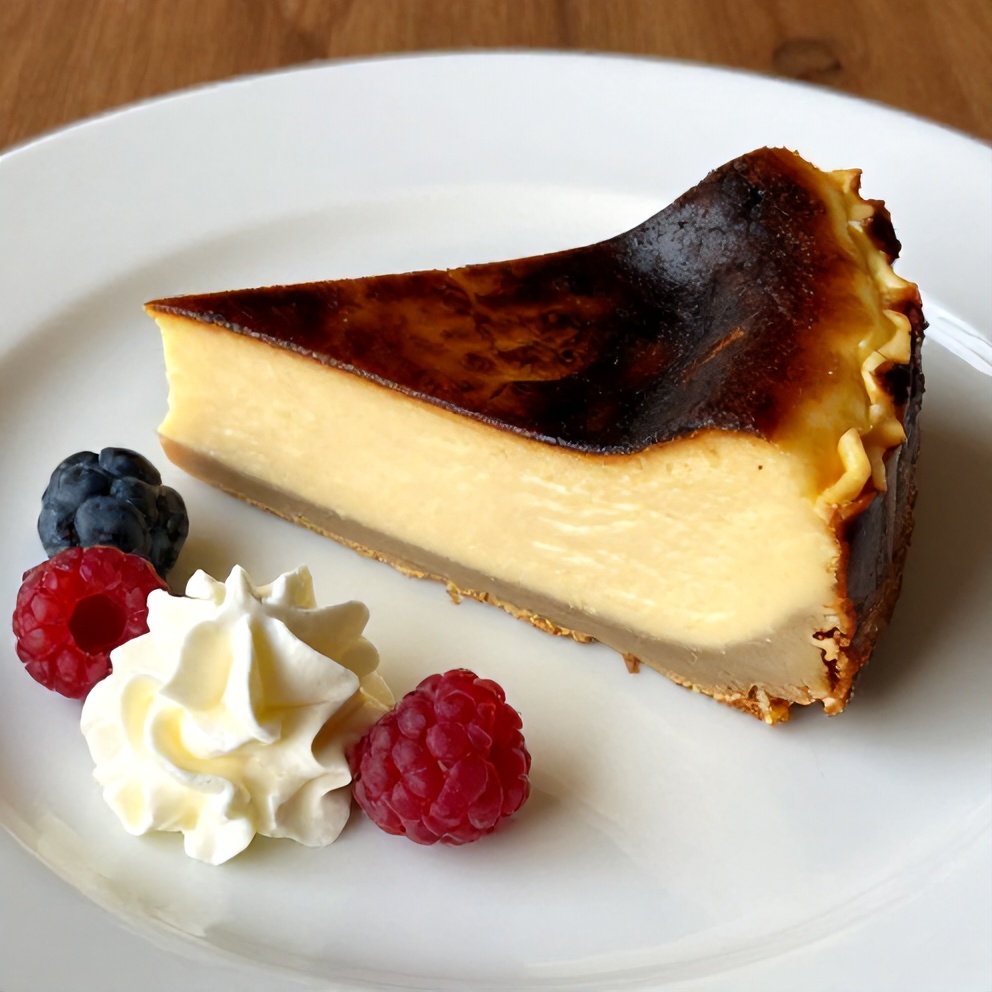 Sliced Burnt Basque Cheesecake on a plate