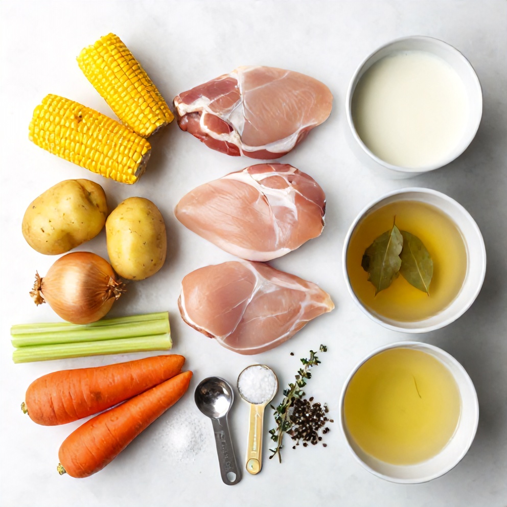 Raw ingredients for Chicken and Corn Chowder