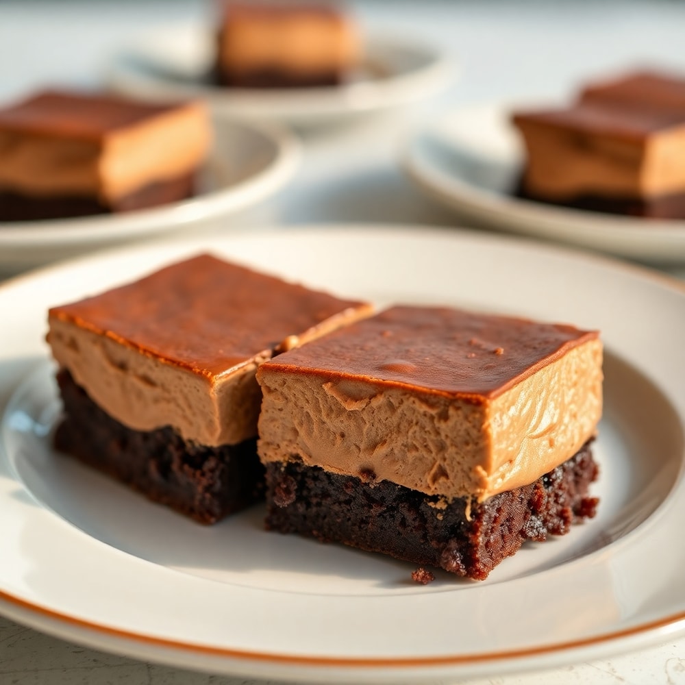 Served Chocolate Mousse Brownies on a dessert plate