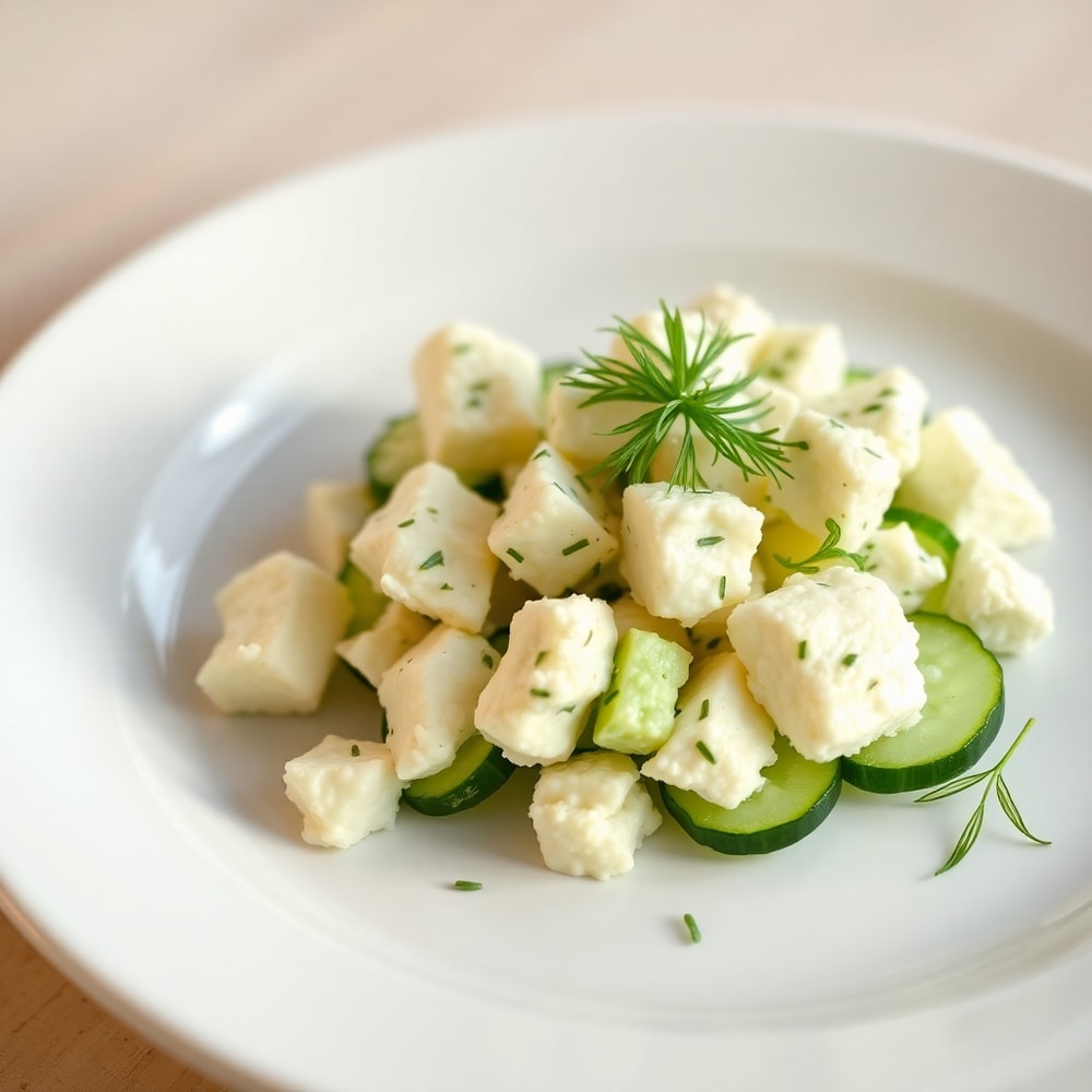 Cucumber Feta Salad with a sprinkle of fresh dill