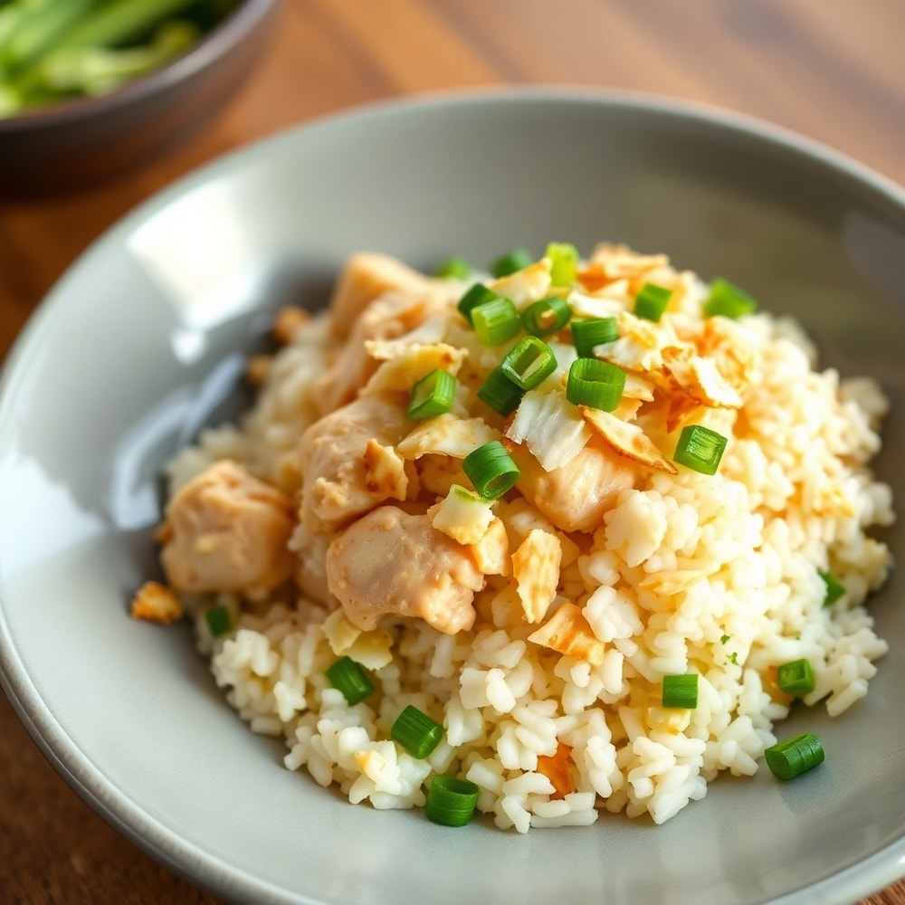 Coconut Chicken Rice Bowl with Green Onions