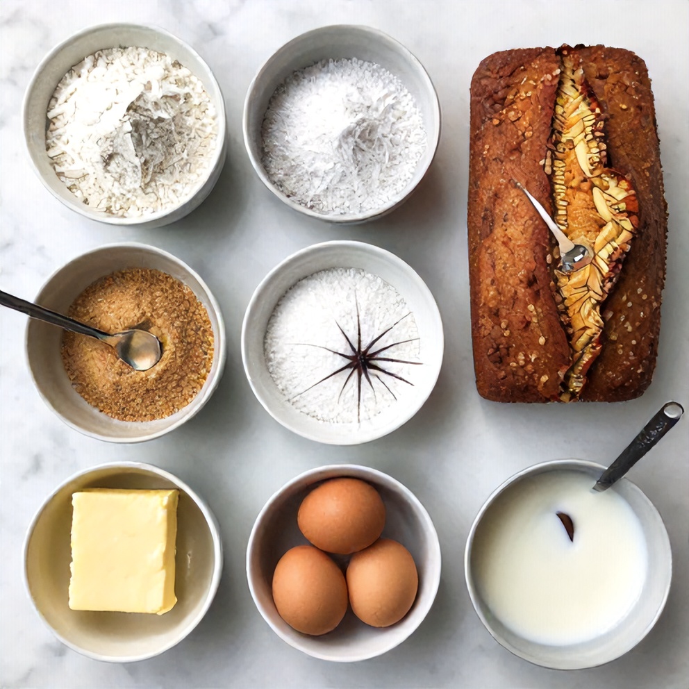 Raw ingredients for Easy Coconut Loaf Cake