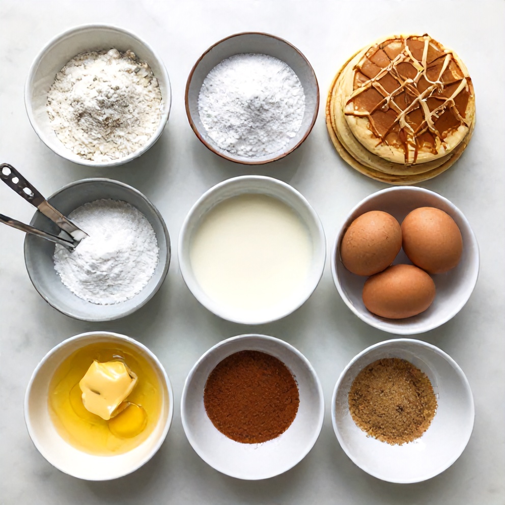Ingredients for easy pancake tacos on a marble counter