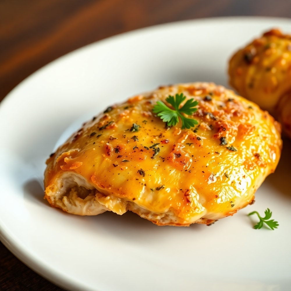 Plated Garlic Herb Chicken with parsley garnish