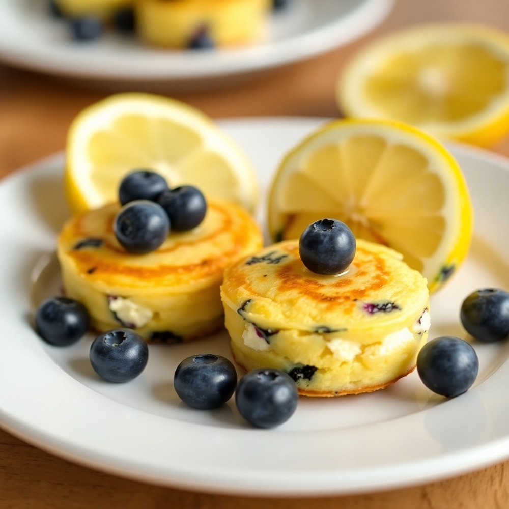 Lemon Blueberry Cottage Cheese Pancake Bites ready to serve