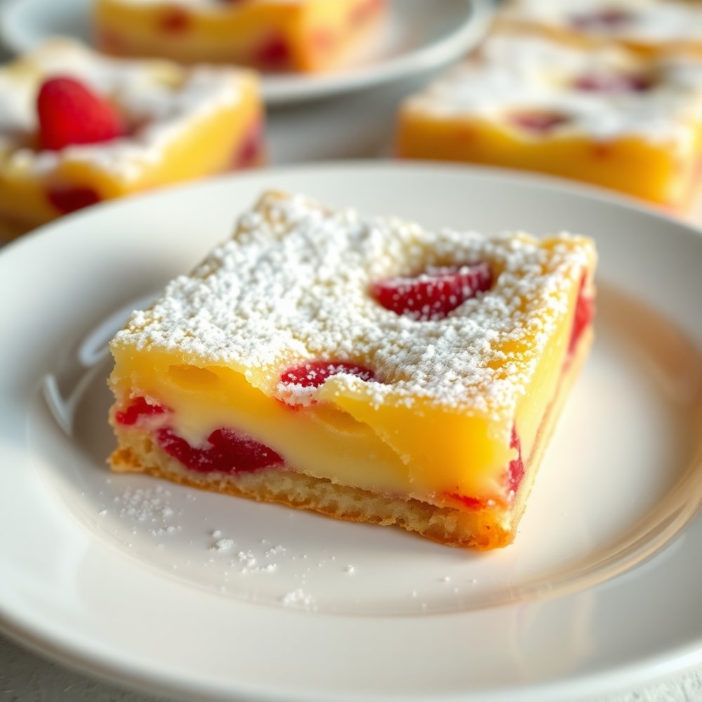 Lemon Raspberry Bars with powdered sugar