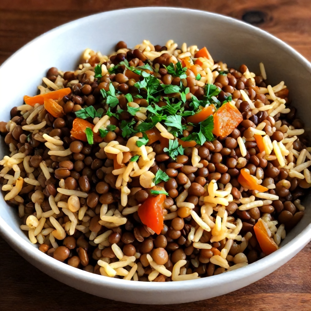 Mujadara Lentils and Rice Vegan Dinner Plated