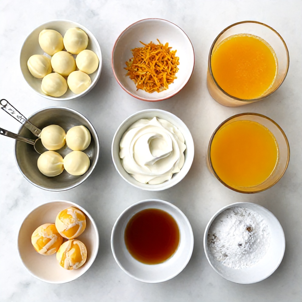 Orange Creamsicle Truffles ingredients on a marble counter