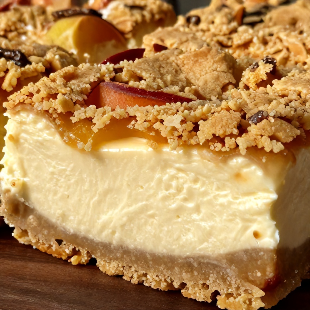 Easy Peach Cobbler Cheesecake Bars