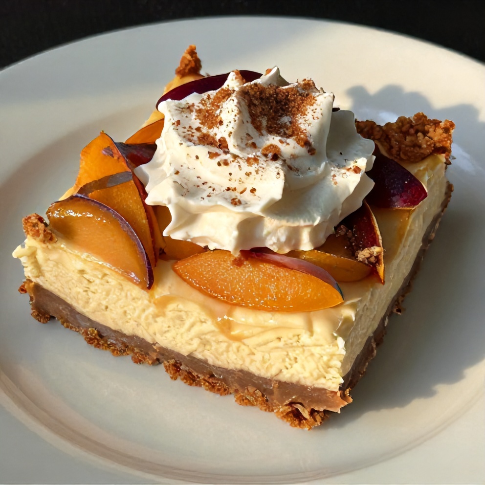 Peach Cobbler Cheesecake Bar on a fork